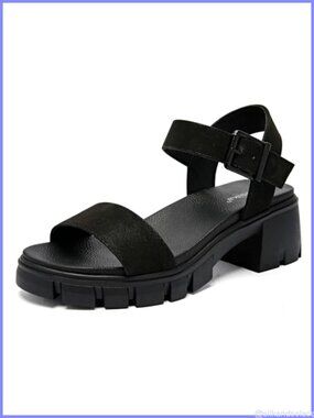 Women's Wide Width Block Heel Open Toe Ankle Strap Faux Leather Sandals